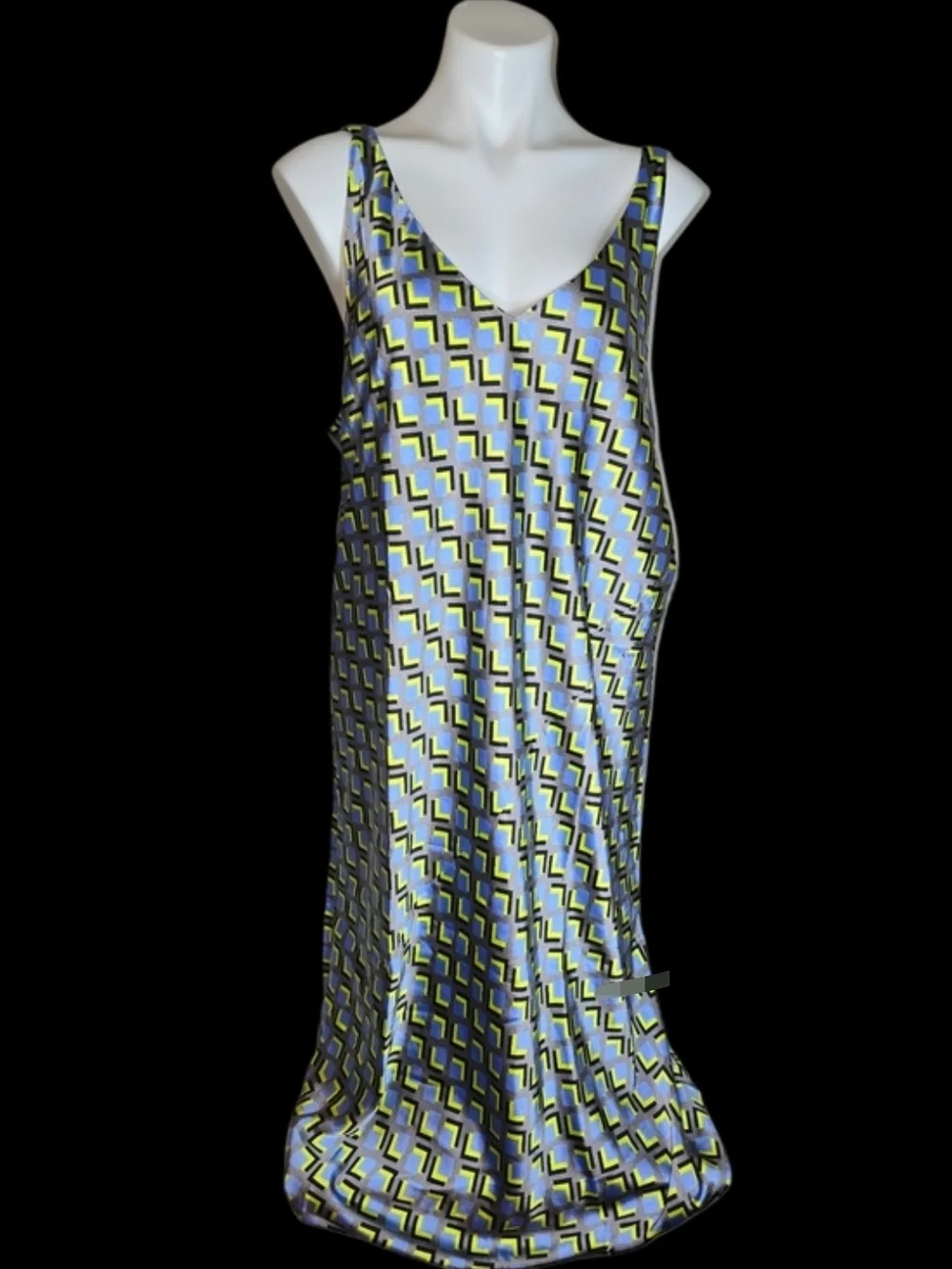 The Empower Satin Silk Dress Cubic Geo Print